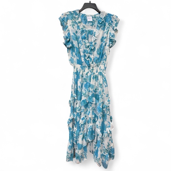 MISA Los Angeles Dakota Dress Blue Floral Asymmetrical Hem Size L/XL - Picture 2 of 6